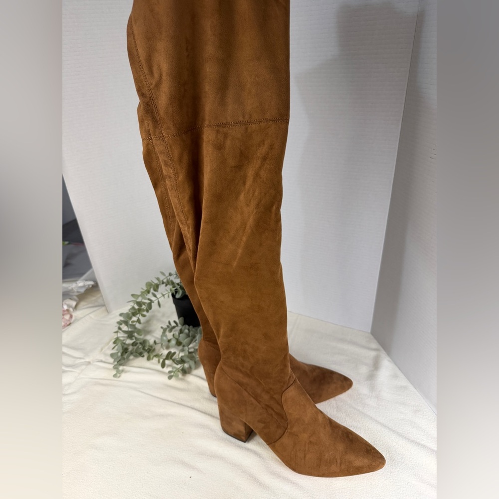 ShoeDazzle Over The Knee Boots Womens Size 11 Cognac Brown Faux Suede